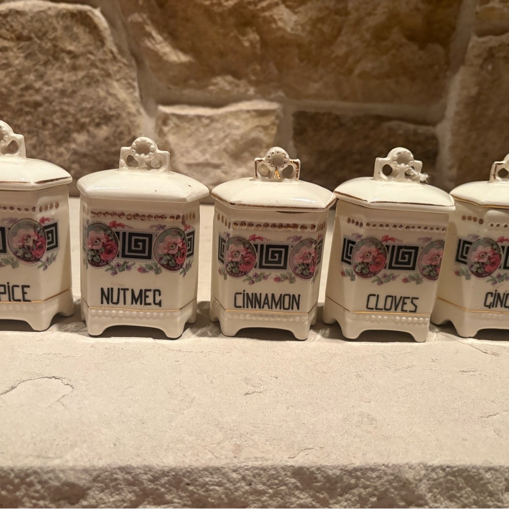 Vintage Spice Jar Set with Floral Design